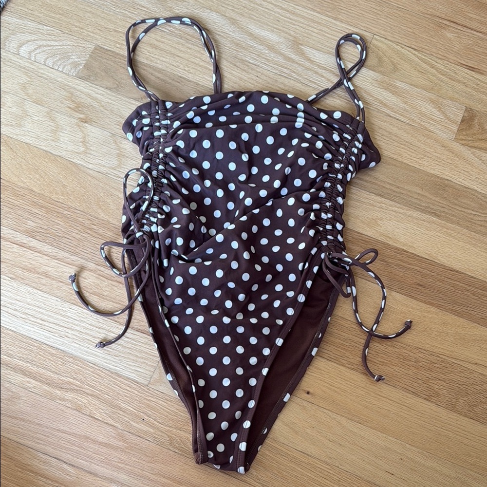 Wild Fable Brown and White Polka Dot Swimsuit